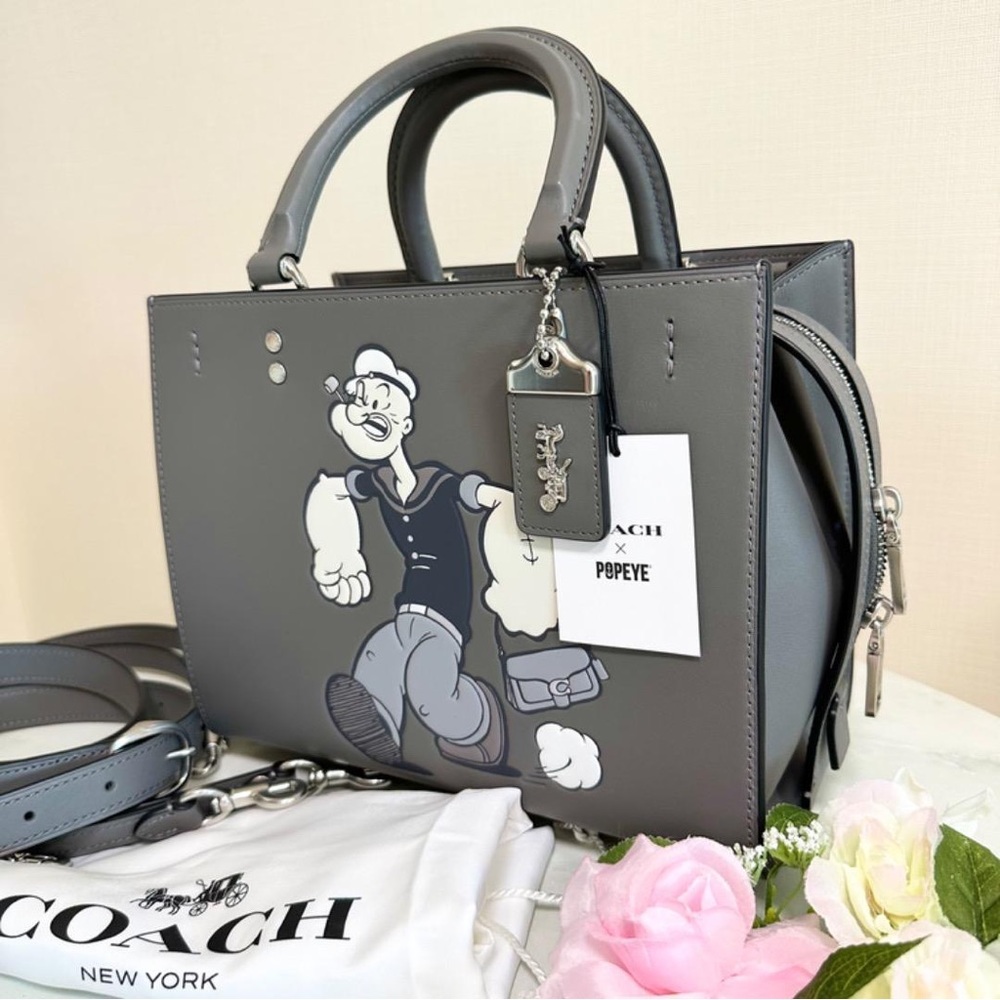 Hard to find new Coach Gray Rogue Handbag with Popeye Design